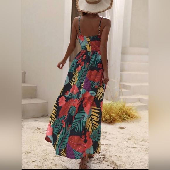 Tropical Print Split Thigh Cami Dress - Picture 5 of 5